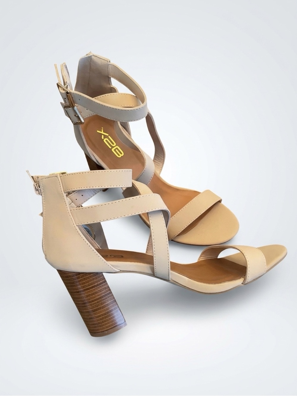 X2 Neutral Beige Strappy Block Heel Sandals